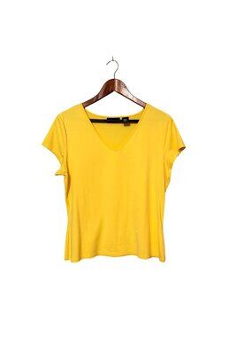 Yellow V-Neck Stretch T-Shirt Apostrophe Womens XL Nylon/Spandex Casual Athletic